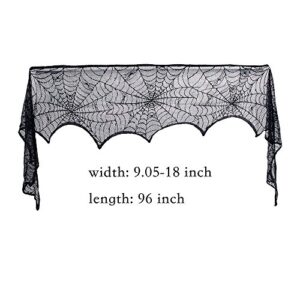 Fireplace Scarf 18 x 96 inch Cobweb Fireplace Scarf Mysterious Lace Spiderweb Mantle Lace Runner Fireplace Scarf Festive Supplies for Halloween Christmas Party Door Window Decoration Black