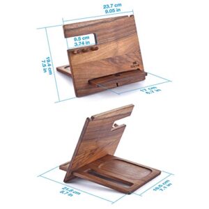 TESLYAR Natural Walnut Wood Phone Docking Station Hooks Key Holder Wallet Stand Watch Organizer Men Husband Anniversary Birthday Nightstand Purse Father Graduation Male Idea Gadgets Solid