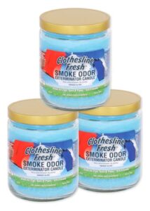smoke odor exterminator 13oz jar candles (clothesline fresh, 3) set of three candles.