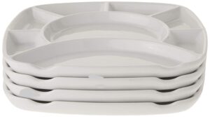mycuisina divided fondue plates, white stoneware set of 4, 8 sections – gift boxed