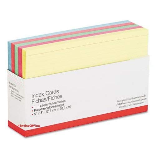 1InTheOffice Index Cards 5 x 8 Ruled Colored, Assorted 200/Pack