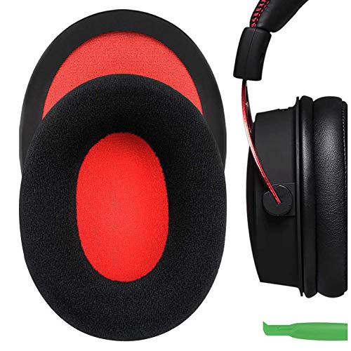 Geekria Comfort Velour Replacement Ear Pads for HyperX Cloud III Cloud 3 Cloud II Gaming Cloud Flight Cloud Flight S Cloud Stinger Cloud Alpha Alpha S Headphones Ear Cushions (Black Red)