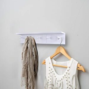 Danya B. BR17052WH 24" Wall Mount Wooden Coat Rack with 5 Hanger Hooks and Display Shelf - White