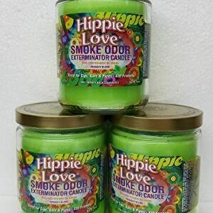 Smoke Odor Exterminator 13 oz Jar Candles Hippie Love, (3) Set of Three Candles.