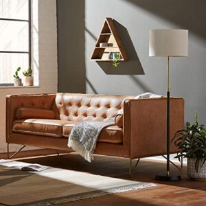 Amazon Brand – Rivet Brooke Contemporary Mid-Century Modern Tufted Leather Sofa Couch, 82"W, Cognac