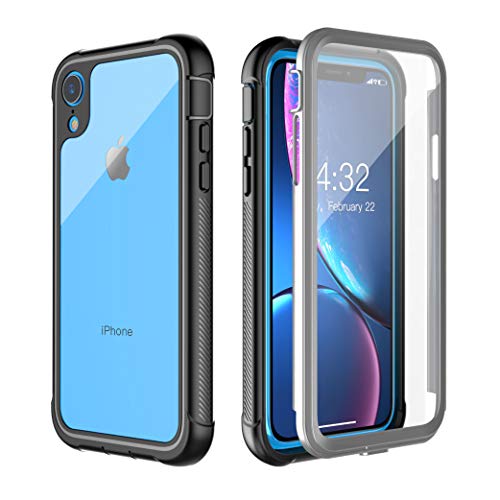 Pakoyi Designed for iPhone XR Case, Clear Full Body Bumper Case with Built-in Screen Protector Slim Clear Shock-Absorbing Dustproof Lightweight Cover Case for iPhone XR (6.1 Inch)