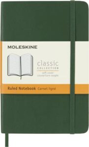 moleskine classic notebook, soft cover, pocket (3.5" x 5.5") ruled/lined, myrtle green, 192 pages