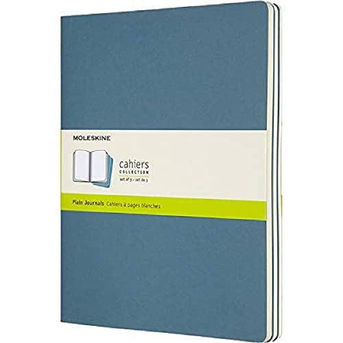 Moleskine Cahier Journal, Soft Cover, XL (7.5" x 9.5") Plain/Blank, Brisk Blue, 120 Pages (Set of 3)