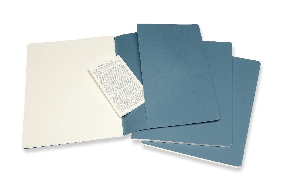 Moleskine Cahier Journal, Soft Cover, XL (7.5" x 9.5") Plain/Blank, Brisk Blue, 120 Pages (Set of 3)