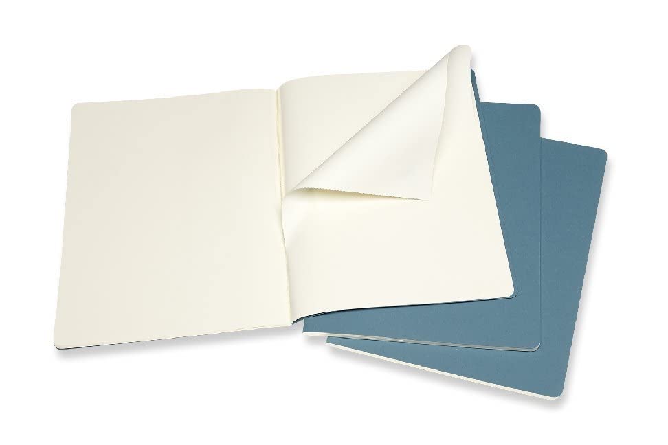 Moleskine Cahier Journal, Soft Cover, XL (7.5" x 9.5") Plain/Blank, Brisk Blue, 120 Pages (Set of 3)