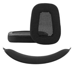 geekria mesh fabric replacement ear pads + headband compatible with logitech g633, g635, g933, g935 headphones replacement headband pad + ear cushions/cushion pad repair parts (black)