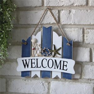 VOSAREA Welcome Wooden Fishing Net Sea Star Hanging Mediterranean Style Nautical Wall Decor Beach Theme Cafe Decoration