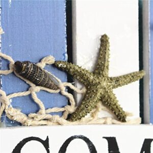 VOSAREA Welcome Wooden Fishing Net Sea Star Hanging Mediterranean Style Nautical Wall Decor Beach Theme Cafe Decoration