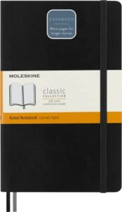 moleskine classic expanded notebook, soft cover, large (5" x 8.25") ruled/lined, black, 400 pages