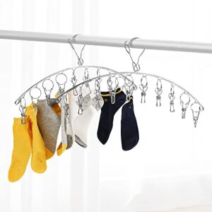 Toplife Clothes Hanger with 10 Clips, Stainless Steel, Windproof, for Drying Socks, Bras, Underwears, Baby Clothes, Hats, Scarfs, Towels, Pants, and Gloves, Set of 4