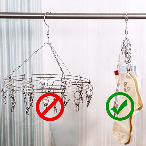 Toplife Clothes Hanger with 10 Clips, Stainless Steel, Windproof, for Drying Socks, Bras, Underwears, Baby Clothes, Hats, Scarfs, Towels, Pants, and Gloves, Set of 4