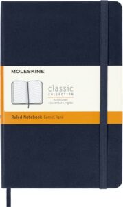 moleskine classic notebook, hard cover, medium (4.5" x 7") ruled/lined, sapphire blue, 208 pages