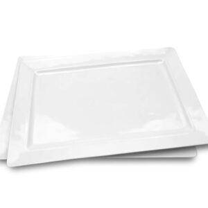 Melamine Serving Tray - 2 Piece 15.875" x 10.875" 100% Melamine Rectangular Platter,White Color | Shatter-Proof and Chip-Resistant Dishwasher Safe and BPA Free