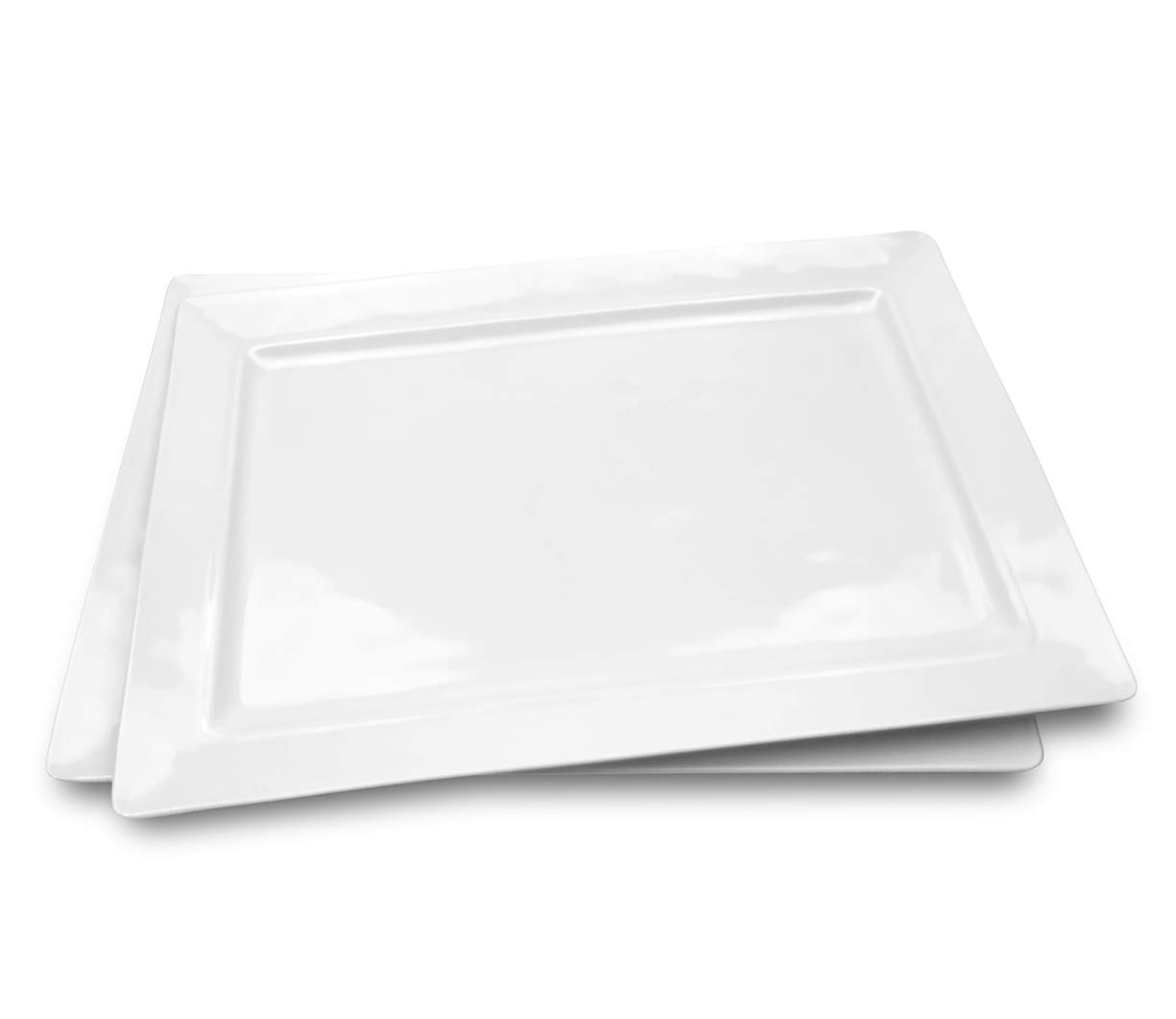 Melamine Serving Tray - 2 Piece 15.875" x 10.875" 100% Melamine Rectangular Platter,White Color | Shatter-Proof and Chip-Resistant Dishwasher Safe and BPA Free