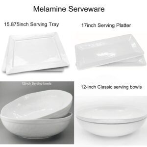 Melamine Serving Tray - 2 Piece 15.875" x 10.875" 100% Melamine Rectangular Platter,White Color | Shatter-Proof and Chip-Resistant Dishwasher Safe and BPA Free