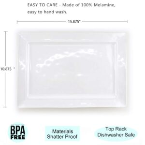 Melamine Serving Tray - 2 Piece 15.875" x 10.875" 100% Melamine Rectangular Platter,White Color | Shatter-Proof and Chip-Resistant Dishwasher Safe and BPA Free