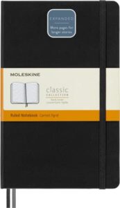 moleskine classic expanded notebook, hard cover, large (5" x 8.25") ruled/lined, black, 400 pages