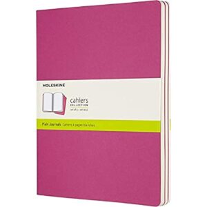 moleskine cahier journal, soft cover, xl (7.5" x 9.5") plain/blank, kinetic pink, 120 pages (set of 3)