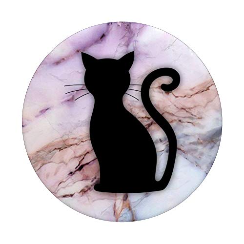 Black Cat On White Purple Pink Rose Marbled Design PopSockets PopGrip: Swappable Grip for Phones & Tablets