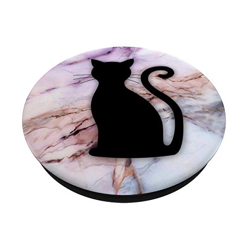 Black Cat On White Purple Pink Rose Marbled Design PopSockets PopGrip: Swappable Grip for Phones & Tablets