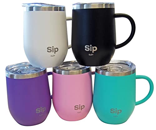 PURPLE Double Walled 18/8 StainlessSteel Insulated Cup, Handle & Lid 12oz- Keeps your Drinks Hot up to 6 hours Cold up to 24hour - Coffee, Tea, Beer, Water, Wine - Arrives Boxed for easy Gifting!