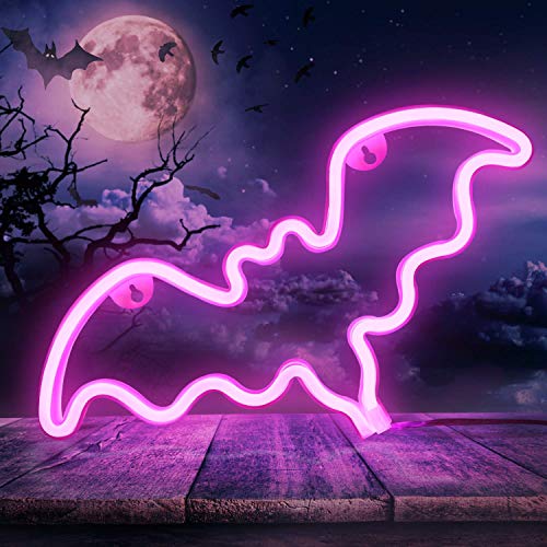 QiaoFei LED Neon Bat Sign Shaped Decor Light,Bat Night Light Wall Decor for Christmas,Birthday Party,Kids Room, Living Room, Wedding Party Decor(Pink)