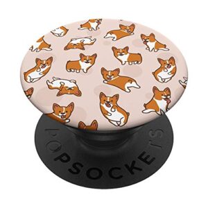 cute corgi butt pattern white beige and brown popsockets popgrip: swappable grip for phones & tablets