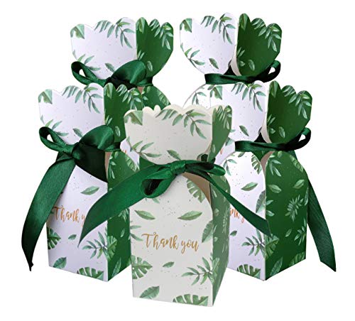 Lontenrea 50 Pcs Candy Boxes Wedding Birthday Party Favor Gift Box with 50pcs Black Green Ribbon Decoration