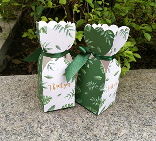 Lontenrea 50 Pcs Candy Boxes Wedding Birthday Party Favor Gift Box with 50pcs Black Green Ribbon Decoration