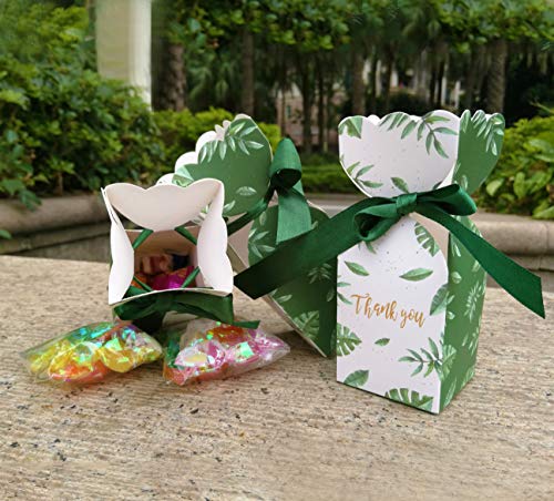 Lontenrea 50 Pcs Candy Boxes Wedding Birthday Party Favor Gift Box with 50pcs Black Green Ribbon Decoration