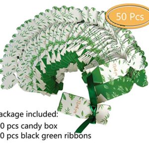 Lontenrea 50 Pcs Candy Boxes Wedding Birthday Party Favor Gift Box with 50pcs Black Green Ribbon Decoration