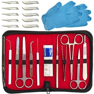 dissection kit - 20 pieces for anatomy biology lab experiment with scalpel blades, two pairs large gloves, and organizer storage case