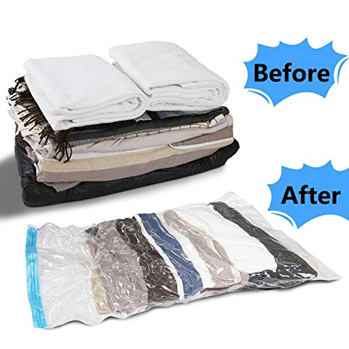 Merisiga 12 Pack Travel Space Saver Compression Bags for Travel, Camping and Storage, (Jumbo×4, Large×4, Small×4) Roll Up Reusable Travel Space Saver Vacuum Storage Bags, No Vacuum or Pump Needed