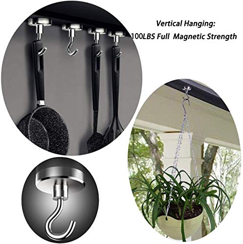 Elefama 100LB Magnetic Hooks Heavy Duty for Hanging BBQ Grill Utensils Tools Coat Wreaths Outdoor Strong Neodymium Rare Earth Magnets Hook Hangers for Refrigerator Locker Cruise Cabins