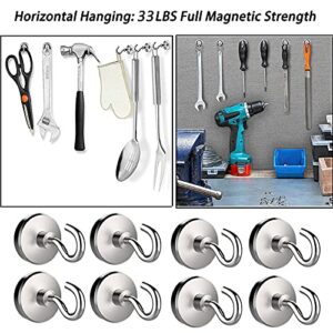 Elefama 100LB Magnetic Hooks Heavy Duty for Hanging BBQ Grill Utensils Tools Coat Wreaths Outdoor Strong Neodymium Rare Earth Magnets Hook Hangers for Refrigerator Locker Cruise Cabins