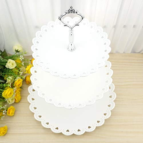 3-Tier White Silver Plastic Dessert Stand Pastry Stand Cake Stand Cupcake Stand Holder Serving Platter for Party Wedding Home Decor-Large-Set of 2