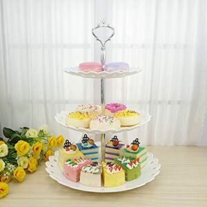 3-Tier White Silver Plastic Dessert Stand Pastry Stand Cake Stand Cupcake Stand Holder Serving Platter for Party Wedding Home Decor-Large-Set of 2