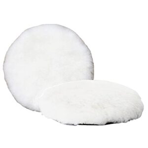 inzoey wool polishing pad 5 inches soft sheepskin buffing pads with hook and loop back wool cutting pad for car, furniture, glass and so on (pack of 2)