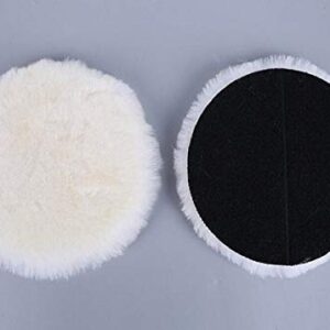 INZOEY Wool Polishing Pad 5 Inches Soft Sheepskin Buffing Pads with Hook and Loop Back Wool Cutting Pad for Car, Furniture, Glass and So On (Pack of 2)