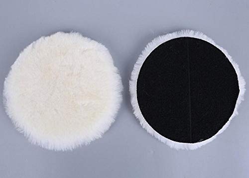 INZOEY Wool Polishing Pad 5 Inches Soft Sheepskin Buffing Pads with Hook and Loop Back Wool Cutting Pad for Car, Furniture, Glass and So On (Pack of 2)