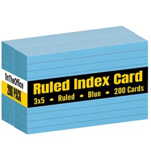 1intheoffice blue index cards 3x5 ruled, ruled index cards 3x5, blue, 200/cards
