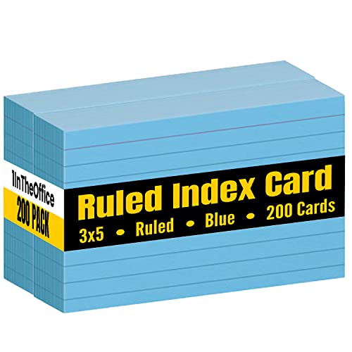 1InTheOffice Blue Index Cards 3x5 Ruled, Ruled Index Cards 3x5, Blue, 200/Cards