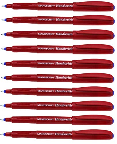 Manuscript Blue Handwriting Pens Ergonomic Washable Ink - Pack 10