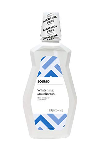 Amazon Brand - Solimo Whitening Mouthwash, Alcohol Free, Clean Mint, 32 Fluid Ounces, Pack of 4