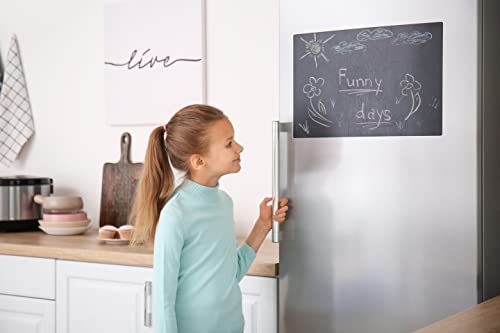 Magnetic Dry Erase Blackboard with Chalkboard Design for Kitchen Fridge-Office - Includes 4 Liquid Chalk Markers - 17X13” - Refrigerator Black Board Organizer and Planner